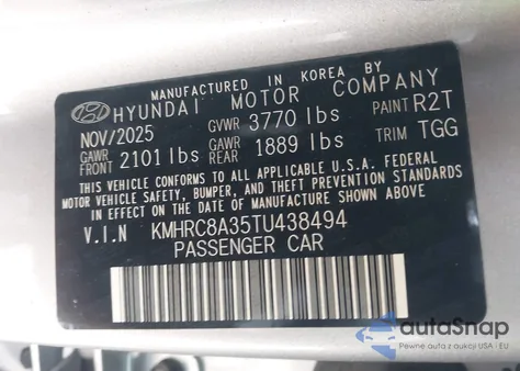 2026 Hyundai Venue Sel z USA, uszkodzony, nr VIN KMHRC8A35TU438494